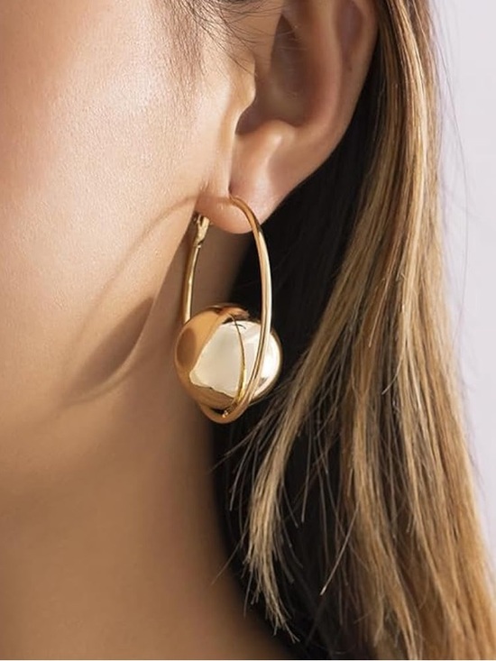 Anthropologie Jewelry - Anthropologie Sculpted Gold Orb Hoop Earrings